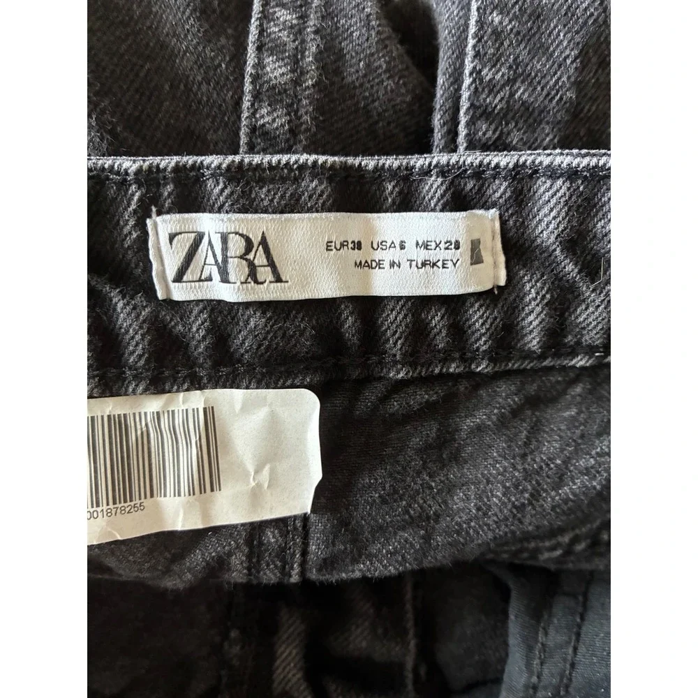 Zara Womens High Waisted Wide Leg‎ Jeans Washed Black Frayed Hem Size 6 (K15)